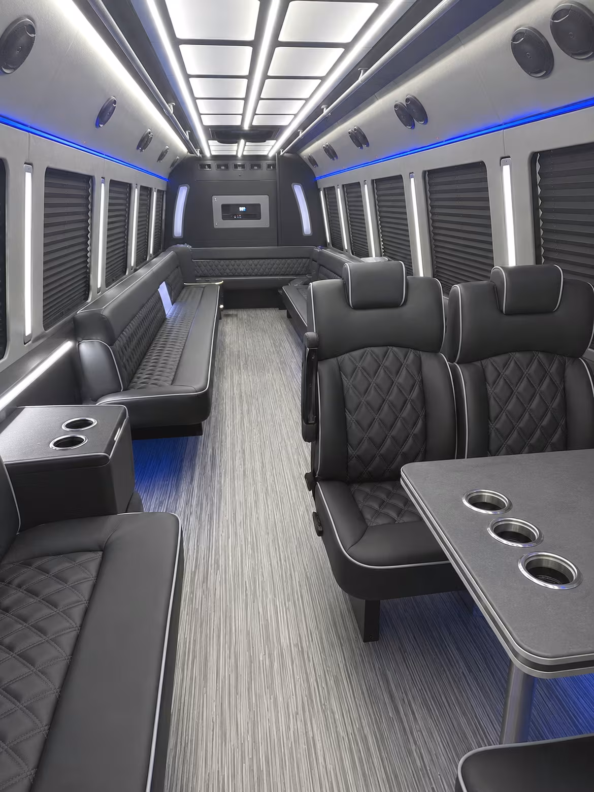 battle creek 25 passenger party bus inside