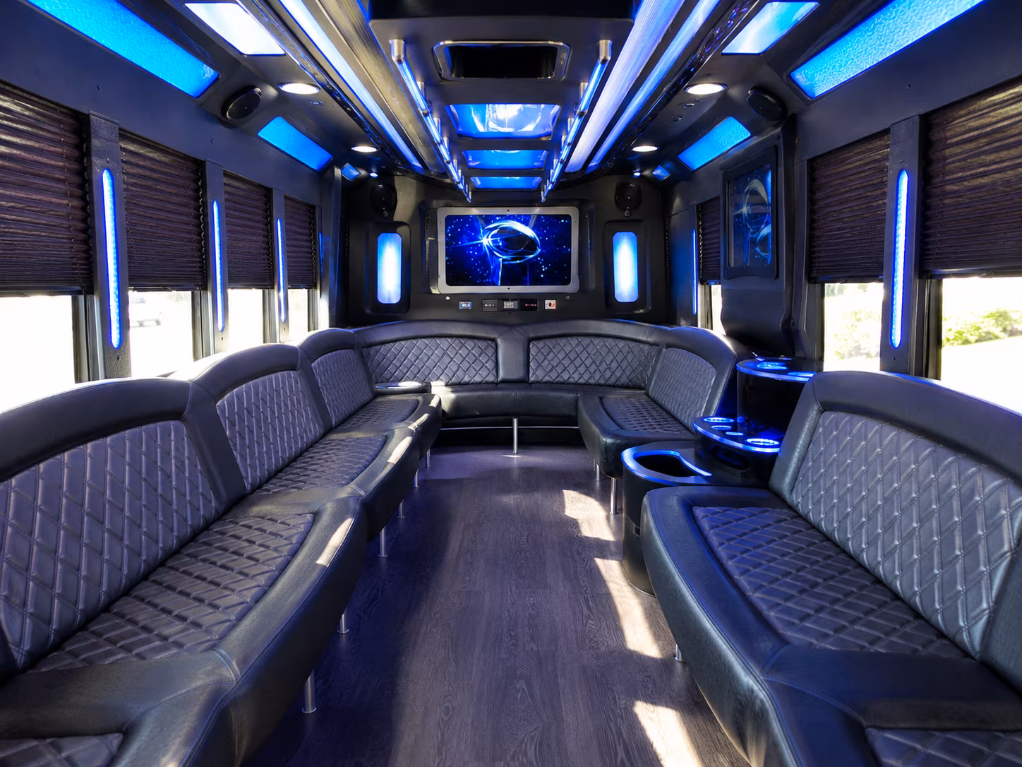 battle creek 28 passenger party bus inside