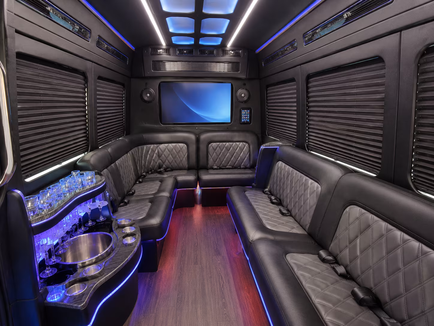 battle creek 30 passenger party bus inside