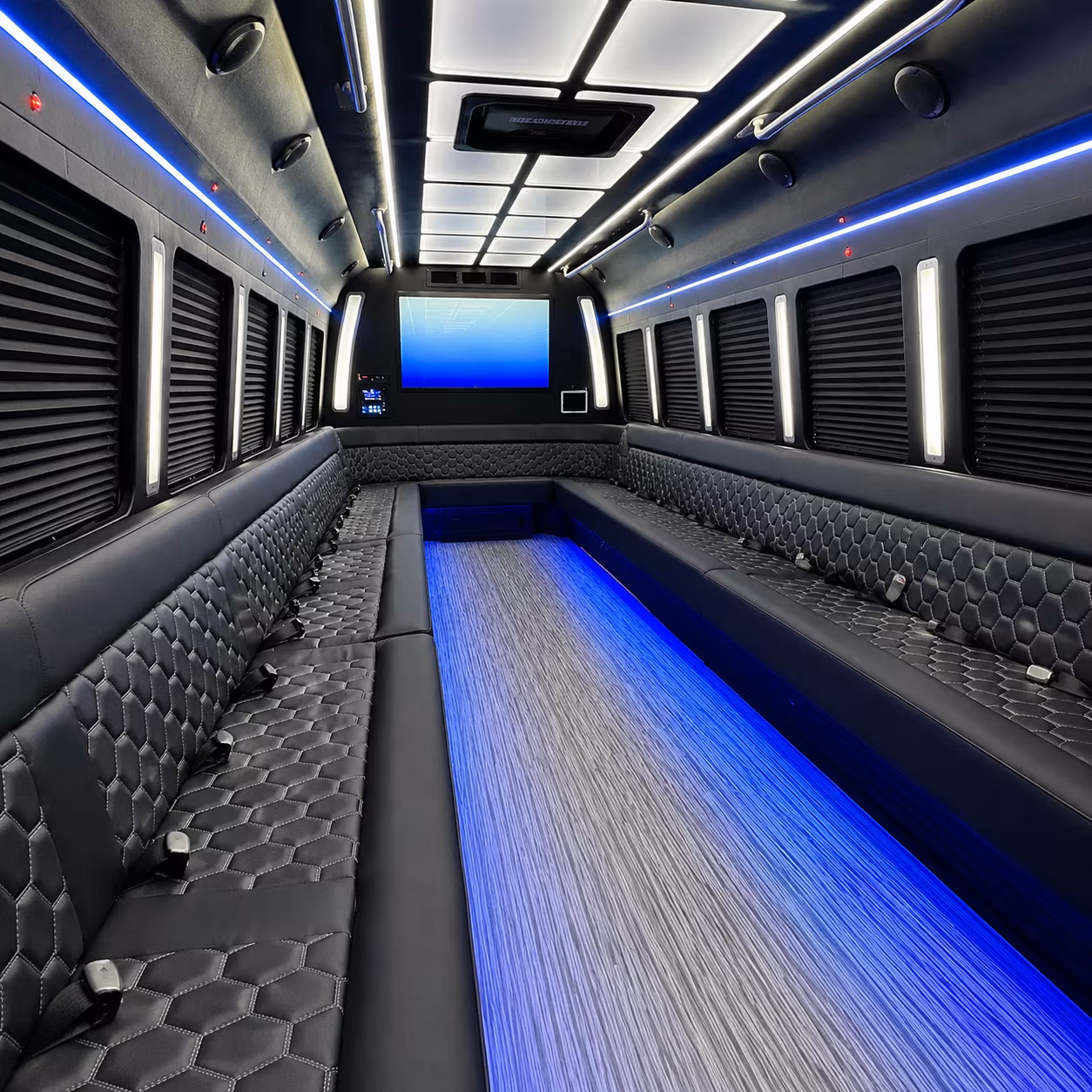 battle creek 50 passenger party bus inside